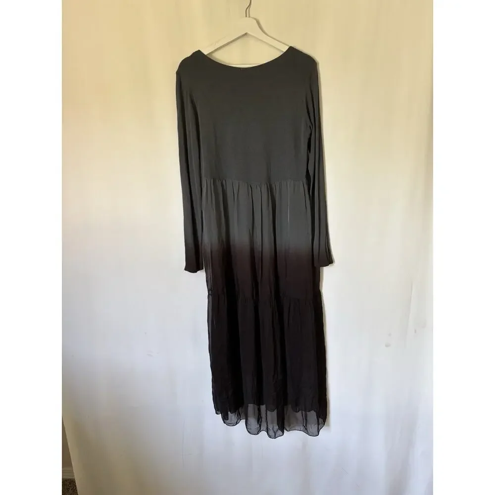 Scandal Womens Dress Medium Italy Silk Blend Long Sleeve Aline Maxi Long Gray